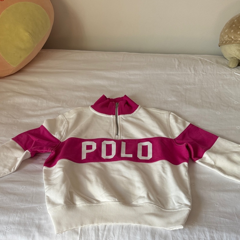 Ralph Lauren White Polo sweatshirt with Vibrant Pink Accents